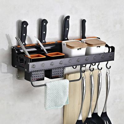 C versie 50cm 2 kopjes 10 haken keuken multifunctionele wand-gemonteerde kruiderij houder opberg rek (zwart)