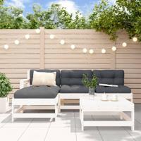 5-delige Loungeset met kussens massief hout wit - thumbnail