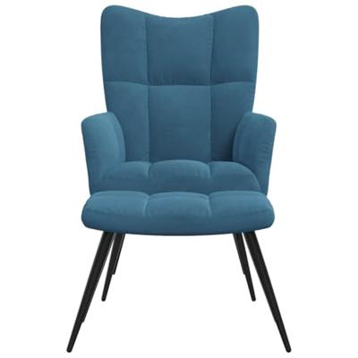 Relaxstoel met voetenbank fluweel blauw Relaxstoel met voetenbank fluweel blauw