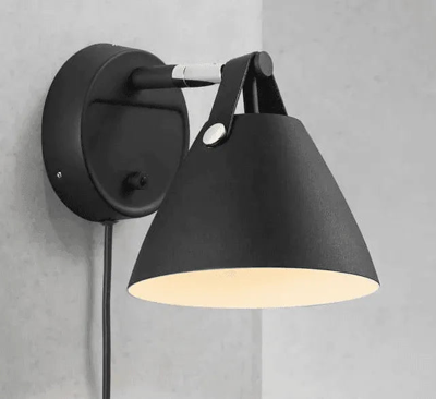 Wandlamp zwart &apos;Strap 15&apos; GU10 slaapkamerlamp metaal leer DFTP