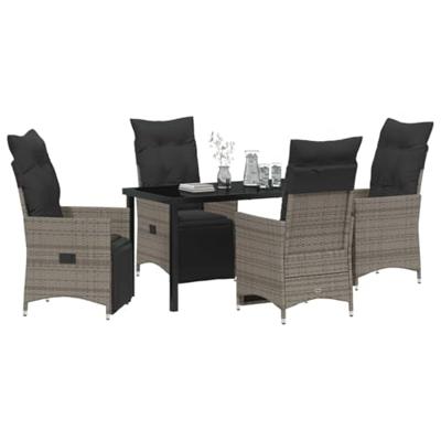 5-delige tuinset met kussens, grijs poly rattan