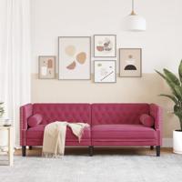 Driezitsbank Chesterfield-stijl met bolsters fluweel wijnrood - thumbnail