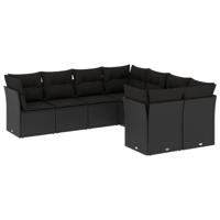 8-delige Loungeset met kussens poly rattan zwart - thumbnail