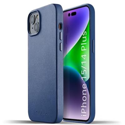 Mujjo Leather Case met MagSafe iPhone 14 / 15 Plus blauw