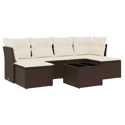 6-delige Loungeset met kussens poly rattan bruin - thumbnail