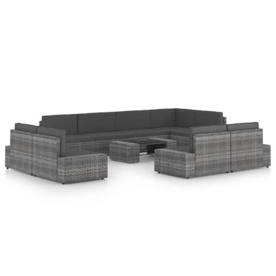 10-delige Loungeset met kussens poly rattan grijs