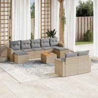 10-delige Loungeset met kussens poly rattan beige - thumbnail