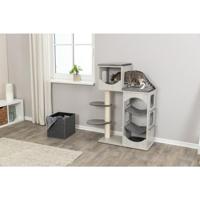 TRIXIE Adriano 44466 Speelhuis voor katten, 118 cm, grijs, krabpaal met meerdere verdiepingen, met grotten voor katten en verschillende slaapmogelijkheden, moderne kattentoren - thumbnail