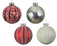 Decoris Kerstbal Glas Wit/rood - thumbnail