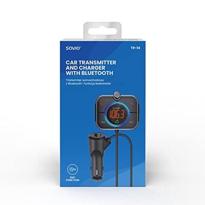 SAVIO Bluetooth Adapter Car Cigarette Lighter - FM Transmitter for Car Bluetooth - Bluetooth Adapter for Car - Car Radio Bluetooth Adapter - Radio Transmitter Car Bluetooth 5.0 - SD Card