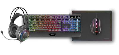 Toetsenbord en muis Mars Gaming MCP124PROES Zwart Multicolour Qwerty Spaans (4 Stuks)