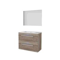 Basic-Line Ultimate 39 Badkamermeubelset - Ondiep - 80 x 39 cm - Greeploos - 2 Lades - Keramische Wastafel - 1 Kraangat - Spiegel met Indirecte LED Verlichting - Scotch Oak - thumbnail