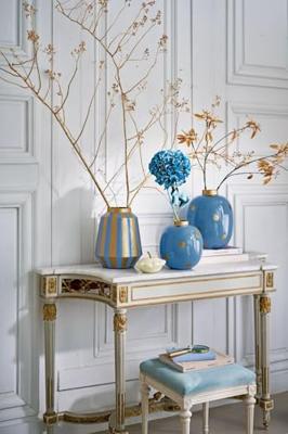 Pip Studio Vaas Metaal Strepen Lichtblauw/Goud 29cm