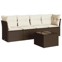 5-delige Loungeset met kussens poly rattan bruin - thumbnail