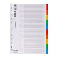 OFFICE products tabbladen, A4, karton, 11-gaatsperforatie, geassorteerde kleuren, 10 tabs - thumbnail
