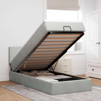 Ottoman bed met matras 90x190cm fluweel lichtgrijs