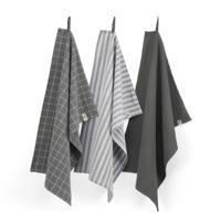 Walra Keuken- en Theedoekenset Dry with Cubes Uni, Stripes & Blocks Off Black - thumbnail