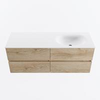 MONDIAZ VICA 130cm badmeubel onderkast Washed Oak 4 lades. Wastafel MOON rechts 1 kraangat, kleur Talc. - thumbnail