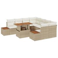 9-delige tuinsofa set met kussens in beige poly rattan - thumbnail