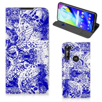 Mobiel BookCase Motorola Moto G8 Power Angel Skull Blauw