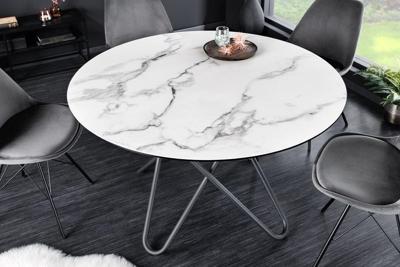 Ronde eettafel ELLIPSE 120cm marmer witte keramische haarspeldpoten gemaakt in Italie - 42369