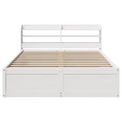 Bedframe met hoofdbord massief grenenhout wit 200x200 cm - thumbnail