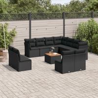 12-delige Loungeset met kussens poly rattan zwart - thumbnail