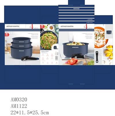 Set van 3 steelpannen - Geschikt voor alle kookplaten inclusief inductie - ARTHUR MARTIN - AM0320 - Keramiek - Ø 16-18-20 cm + afneembare handgreep - Blauw Set van 3 steelpannen - Geschikt voor alle kookplaten inclusief inductie - ARTHUR MARTIN - AM0320 - Keramiek - Ø 16-18-20 cm + afneembare handgreep - Blauw