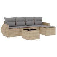 6-delige Loungeset met kussens poly rattan beige - thumbnail