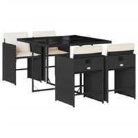 5-delige Tuinset met kussens poly rattan zwart - thumbnail