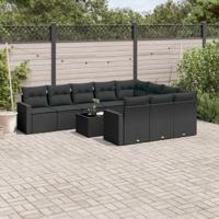11-delige Loungeset met kussens poly rattan zwart - thumbnail