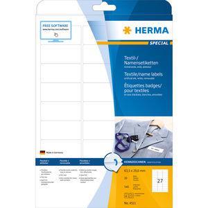 Herma 4511 Naametiketten 63.5 x 29.6 mm Acetaatzijde Wit 540 stuk(s) Weer verwijderbaar Laser (zwart/wit), Kopiëren (zwart/wit), Laser (kleur), Kopiëren (kleur)