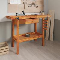 Werkbank met lade en bankschroeven 124x52x83 cm acaciahout - thumbnail