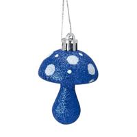Kersthanger paddenstoel glitter blauw 7 cm set van 4 | 24 stuks - thumbnail