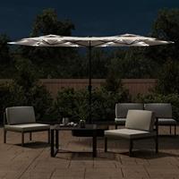 VidaXL Parasol dubbel dak met led 316x145 cm zandwit - thumbnail