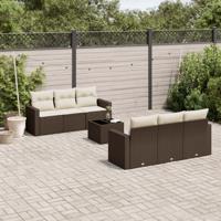 7-delige Loungeset met kussens poly rattan bruin - thumbnail