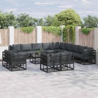 Tuinbankenset met kussen 13 pcs Zwart Aluminium - thumbnail