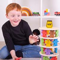 Bigjigs houten stapelspel teddyberen. - thumbnail