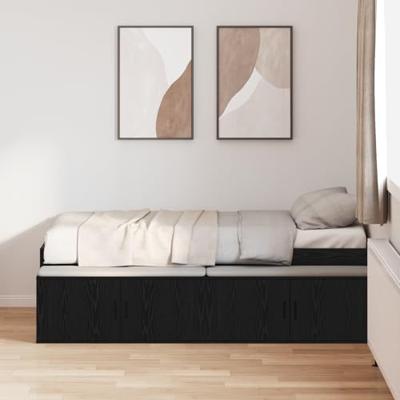 Opbergbedframe met opslag Zwart eiken 80 x 200 cm Bewerkt hout