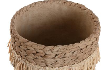 Plantenbakkenset Home ESPRIT Bruin Raffia Cement Tropisch 23 x 22 x 25 cm - thumbnail