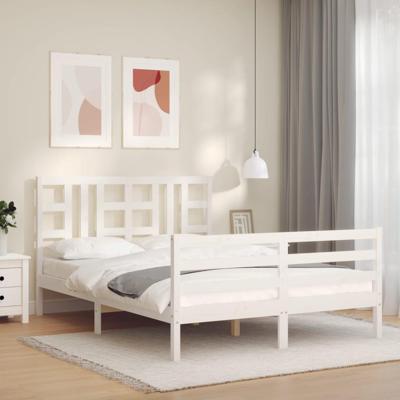 Bedframe met hoofdbord massief hout wit
