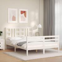 Bedframe met hoofdbord massief hout wit - thumbnail