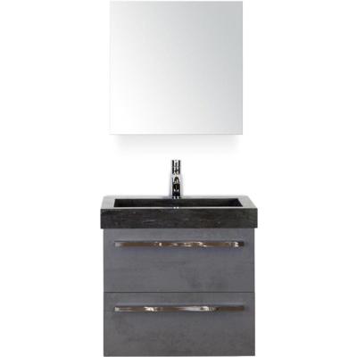 Seville Badmeubelset 60 cm - Beton Antraciet - Wastafel Hardsteen Wit Lucca met Spiegelkast