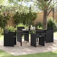 5-delige tuinset met kussens zwart poly rattan - thumbnail