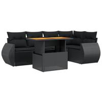 6-delige Loungeset met kussens poly rattan zwart - thumbnail