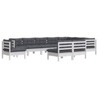 10-delige Loungeset met kussens massief grenenhout wit - thumbnail
