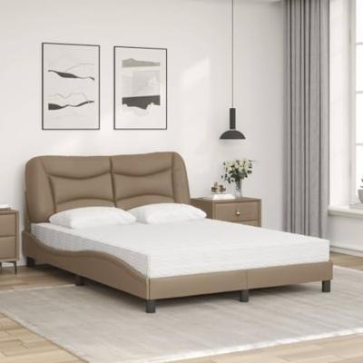 Bed met matras kunstleer cappuccinokleurig 140x190 cm