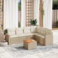 7-delige Loungeset met kussens poly rattan beige - thumbnail