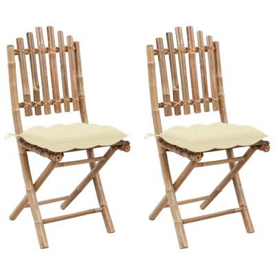 VidaXL Opklapbare stoelen (2 stuks) met kussens, bamboe