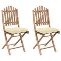 VidaXL Opklapbare stoelen (2 stuks) met kussens, bamboe - thumbnail